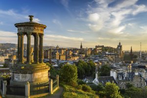 View of the castle from Calton Hill at sunset